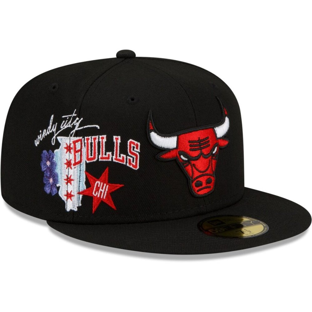New Era Chicago Bulls City Cluster 59FIFTY Fitted Hat Black - Picture 2 of 6